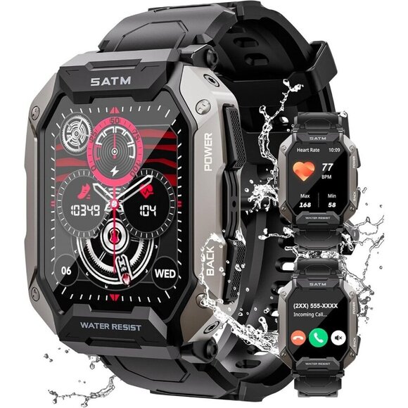 ✨  Laoziniu Smart Watches Men Black Bluetooth Calls Sport Modes Waterproof Watch - Picture 1 of 7